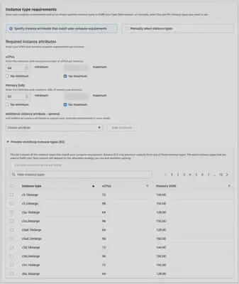 Example spot request using instance attributes instead of types